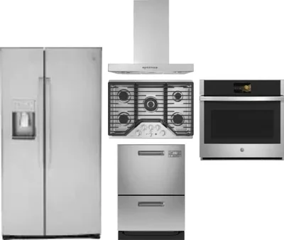 5 Piece Package Includes Refrigerator, Cooktop, Wall Oven, Hood And Dishwasher